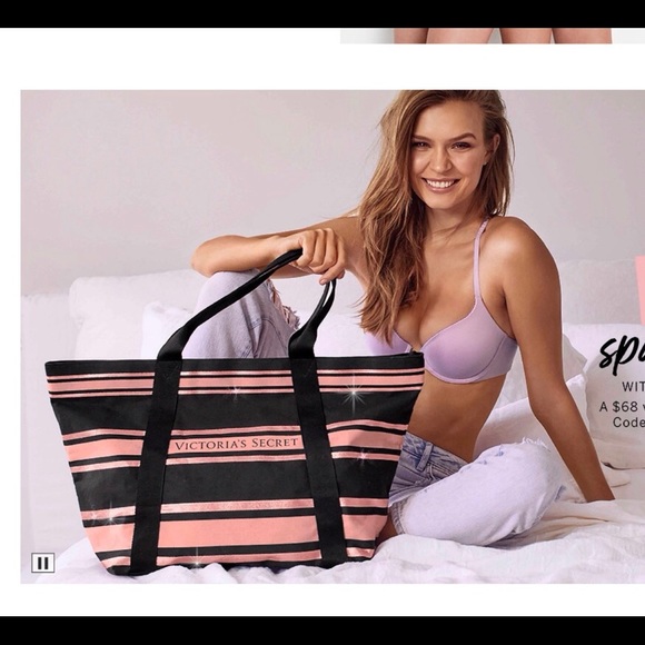 Victoria's Secret Handbags - 🆕 Victoria’s Secret Tote Bag Sparkle Pink Black